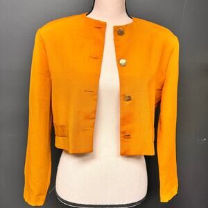 vintage 1980's sm women's cropped gold blazer collarless boxy relaxed fit small